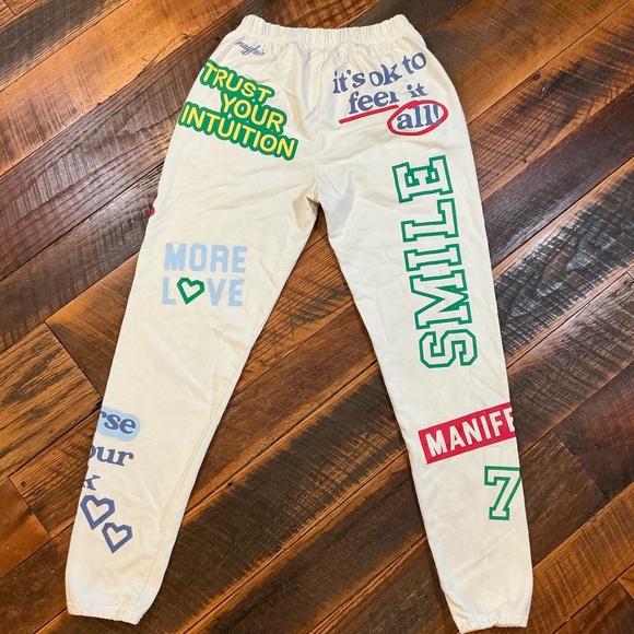 “The Universe Has Your Back” Graphic Sweatpants Cream S/M Affirmation Loungewear - Picture 3 of 8